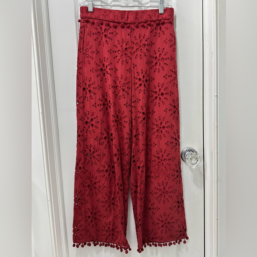 Zara Eyelet Embroidery Culotte Pants